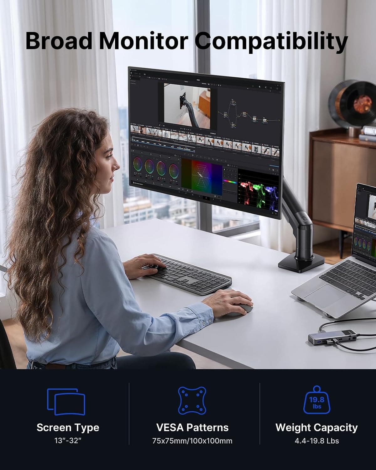 HUANUO FlowLift™ Single Monitor Mount, 13 to 32 Inch