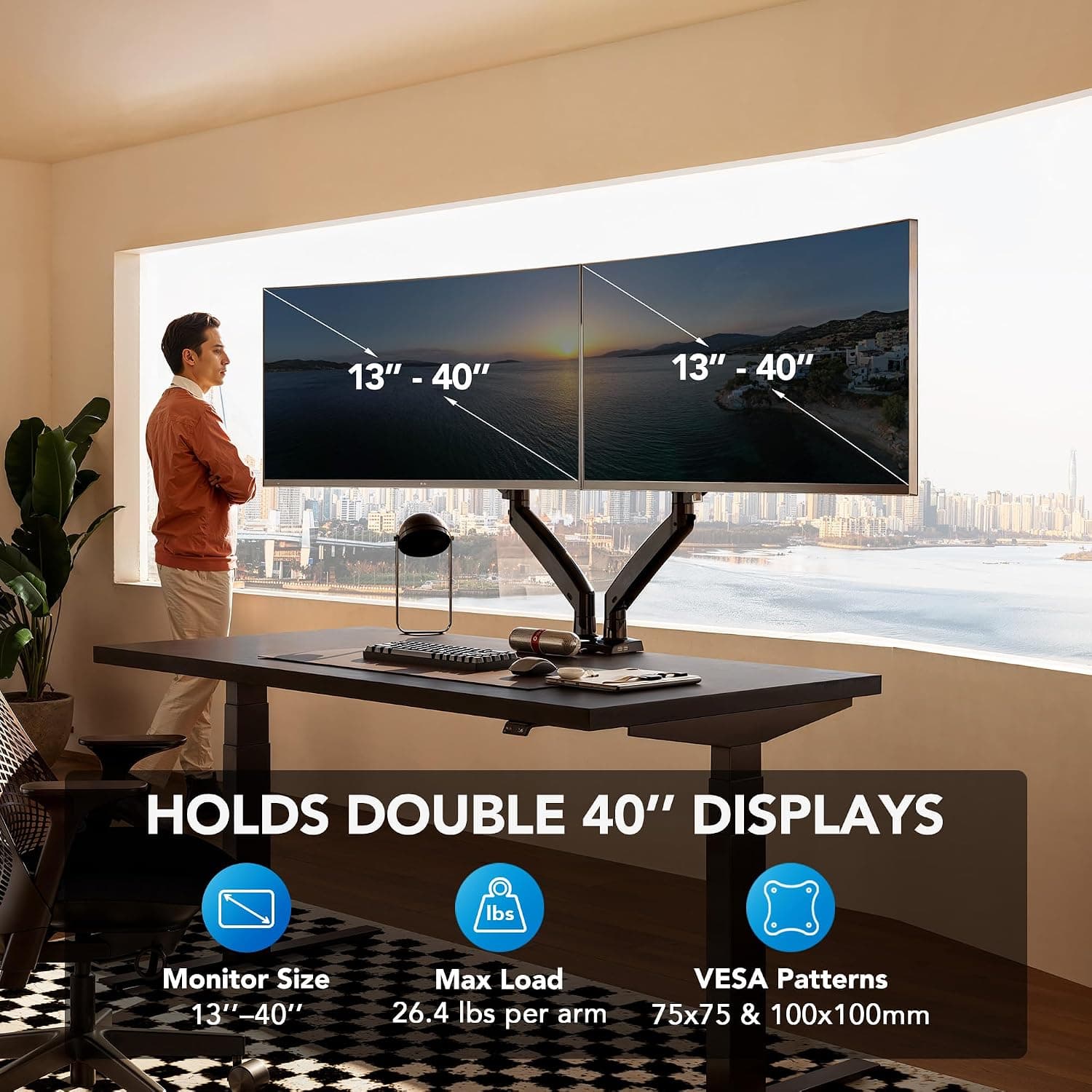 HUANUO Dual Monitor Stand for 13″–40″